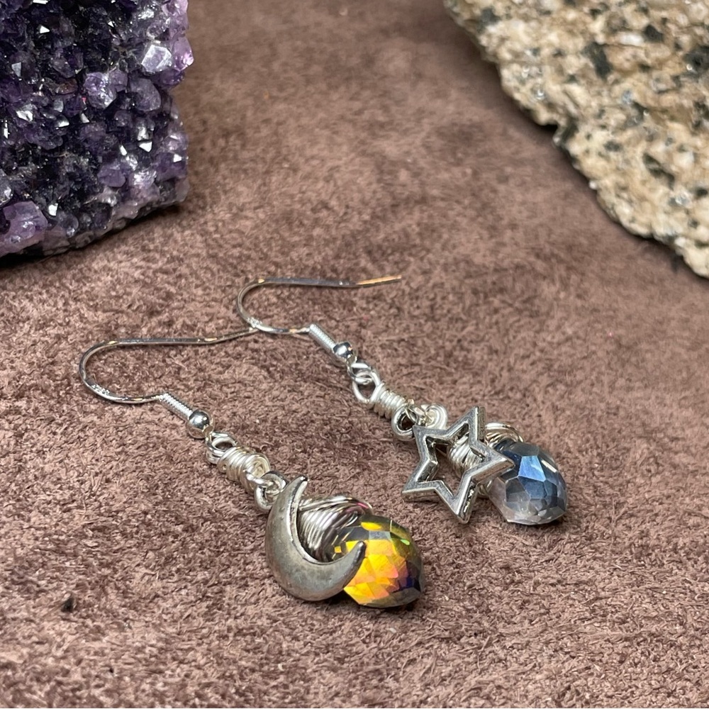 Austrian Faceted Crystals Celestial Drop Earrings Boho Style Jewely - Picture 5 of 17